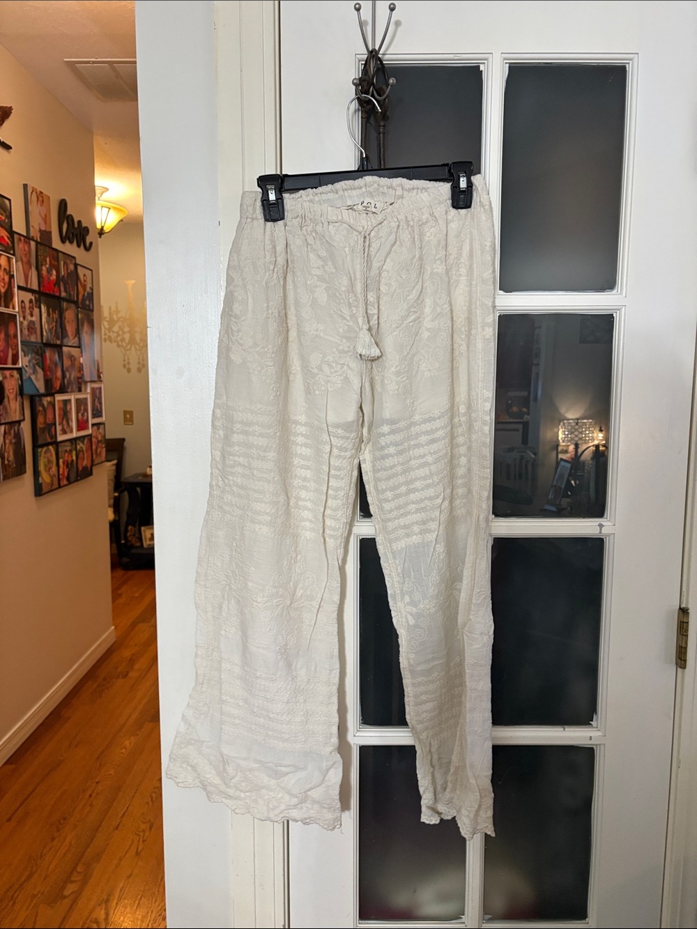 POL Cream Embroidered Wide-Leg Drawstring Pants